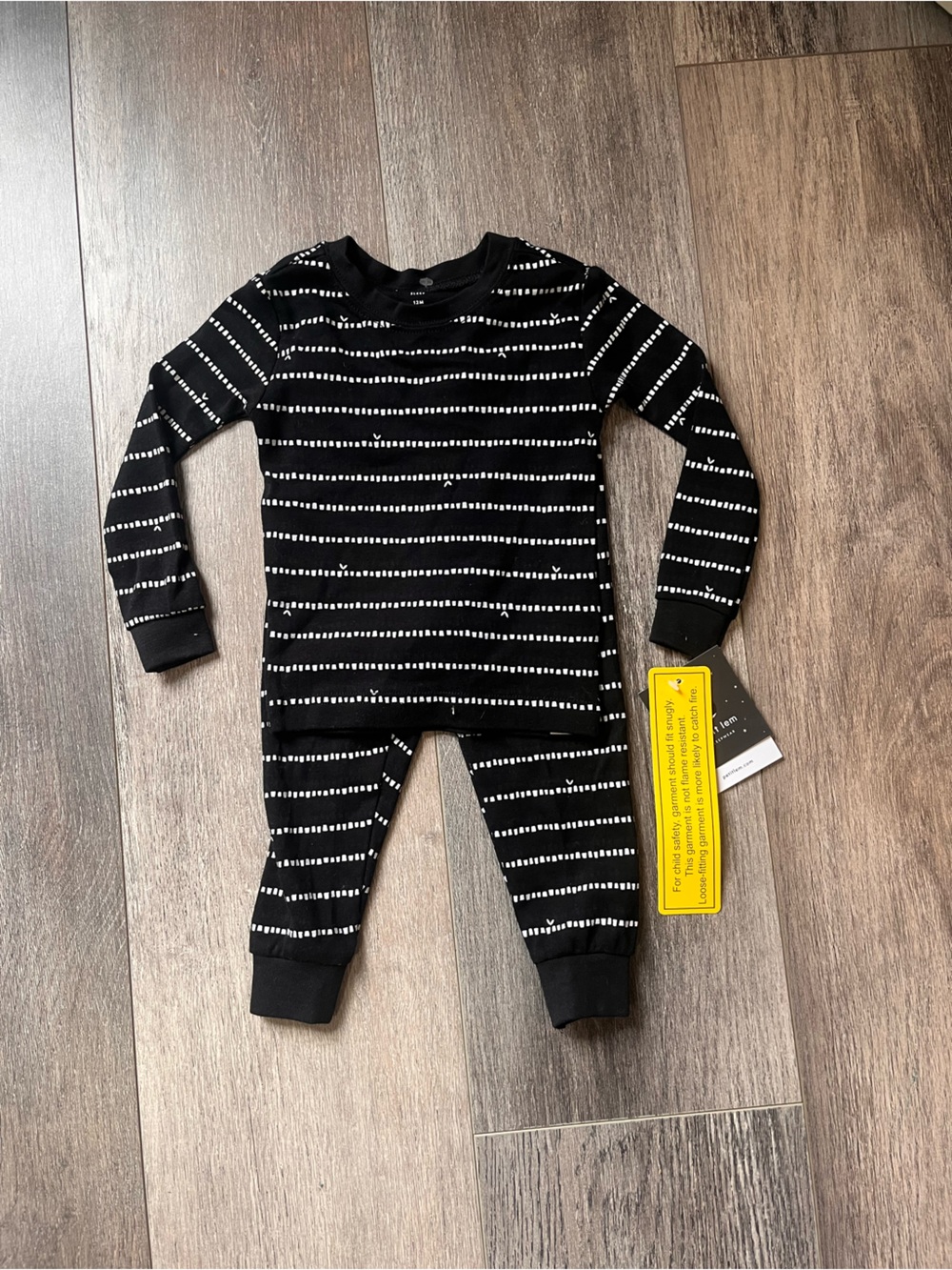 Petit Lem Black and White Striped Kids Pajama Set